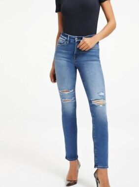 Good American Jeans Always Fits Skinny High Waist Indigo146 Distressed sz 6-12